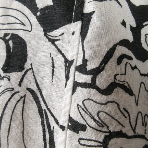 Harve Bernard Black and White Linen Blouse Size L Abstract Floral - Picture 9 of 16
